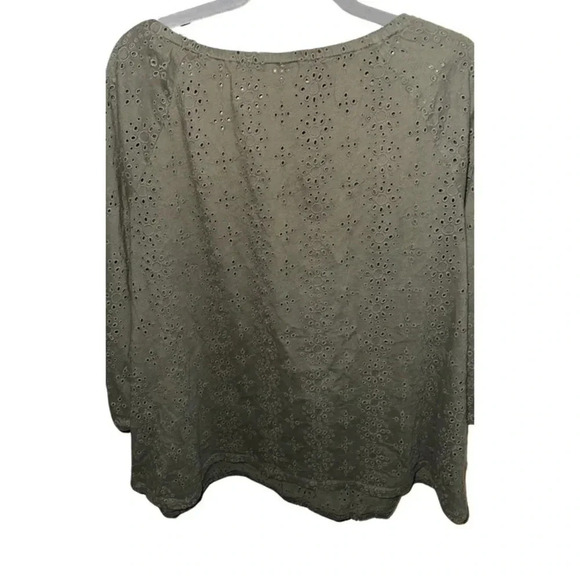 J. Jill Olive Green Eyelet Blouse Size Large - Picture 5 of 8